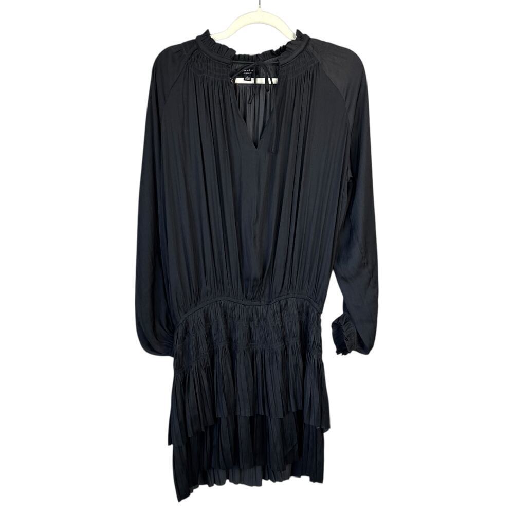 ANTHROPOLOGIE Current Air Auralie Pleated Mini Dress Dark Gray Size Medium Satin